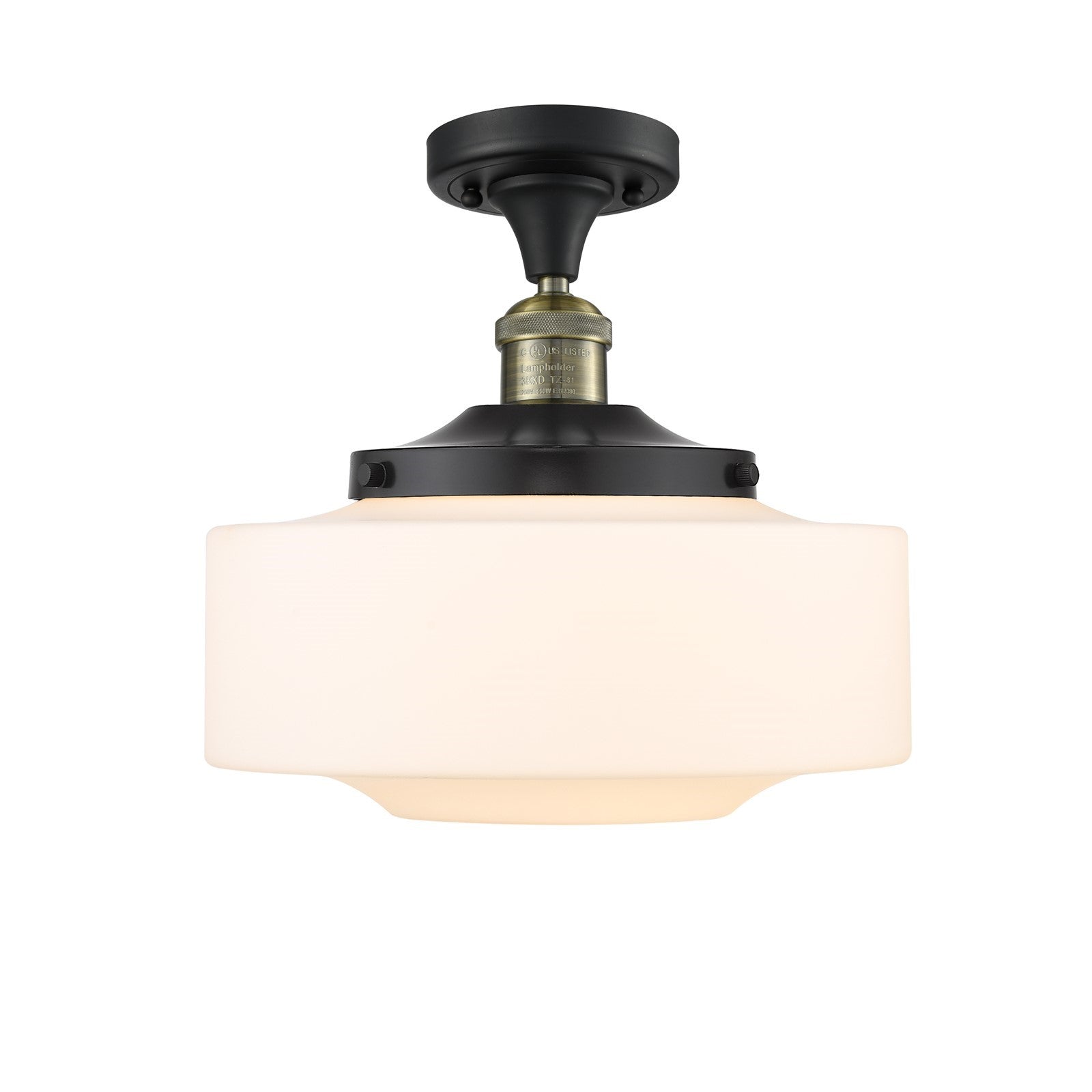 Innovations Bridgeton 12in 1-Light Semi-Flush Mount | Traditional Black Antique Brass Steel and Matte White Frosted Glass | Model 517-1CH-BAB-G691-12-LED