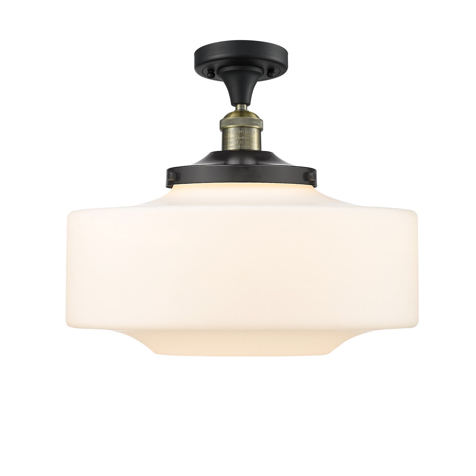 Innovations Bridgeton 16in 1-Light Semi-Flush Mount | Traditional Black Antique Brass and Matte White Frosted Glass | Model 517-1CH-BAB-G691-16-LED