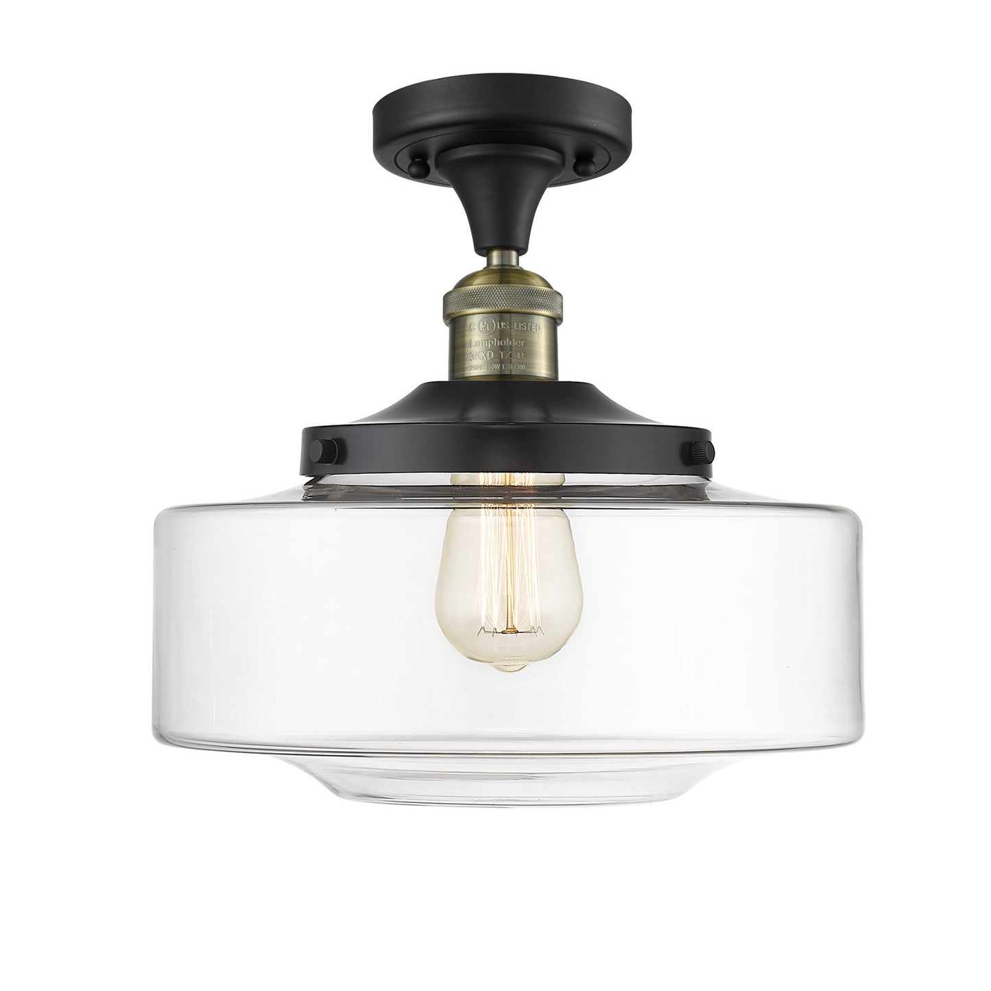 Innovations Bridgeton 12in 1-Light Semi-Flush Mount | Traditional Black Antique Brass and Clear Glass | Entryway & Hallway | Model 517-1CH-BAB-G692-12-LED