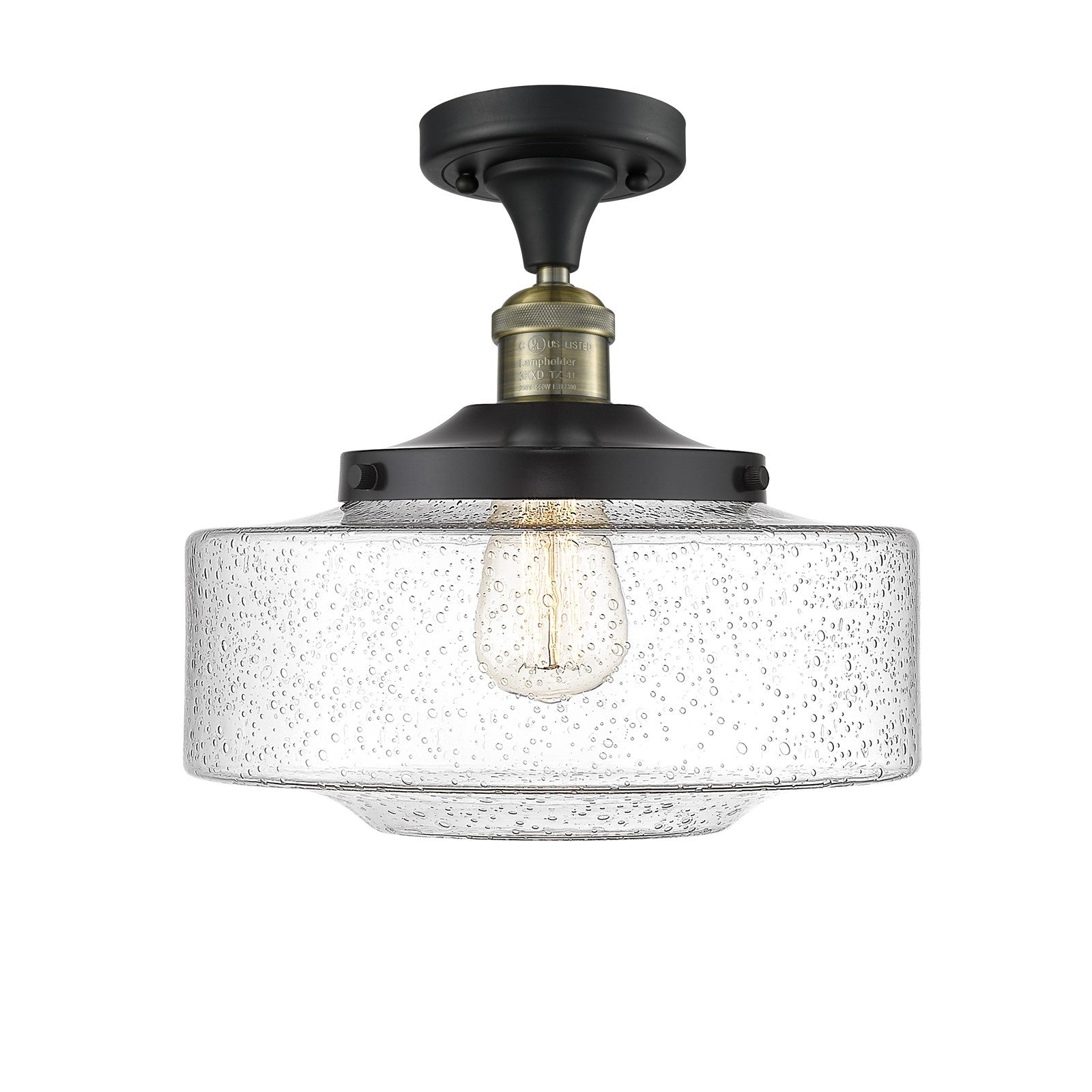 Innovations Bridgeton 12in 1-Light Semi-Flush Mount | Traditional Black Antique Brass Steel and Seedy Glass | Entryway & | Model 517-1CH-BAB-G694-12-LED