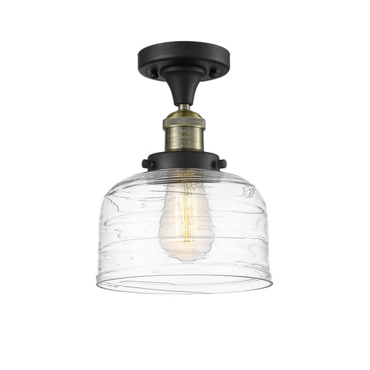Innovations Bell 8in 1-Light Semi-Flush Mount | Industrial Black Antique Brass and Clear Deco Swirl Glass | Kitchen & Hallway | 8 | Model 517-1CH-BAB-G713