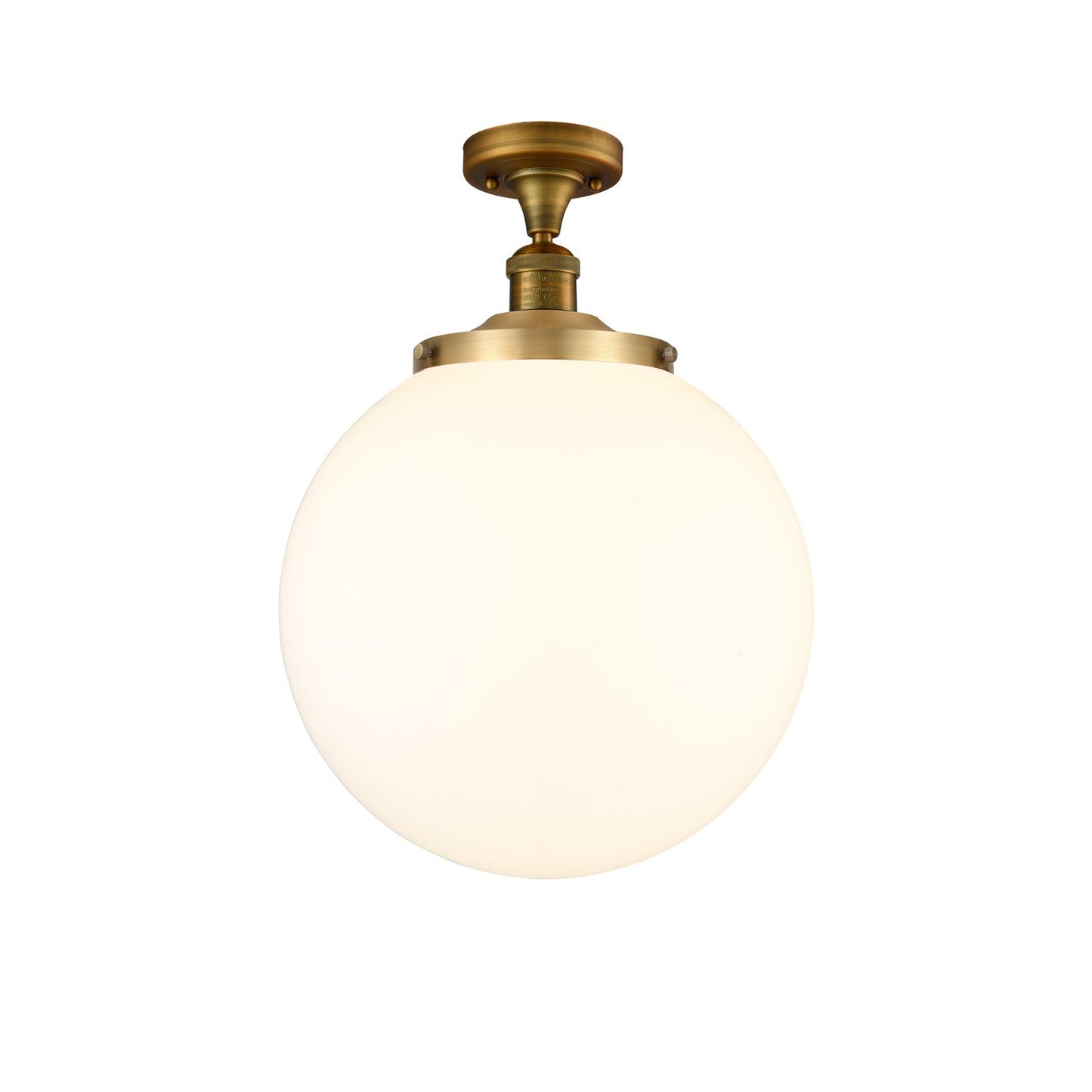 Innovations Beacon 14in 1-Light Semi-Flush Mount | Industrial Brushed Brass Steel and Matte White Frosted Glass | Entryway & | Model 517-1CH-BB-G201-14