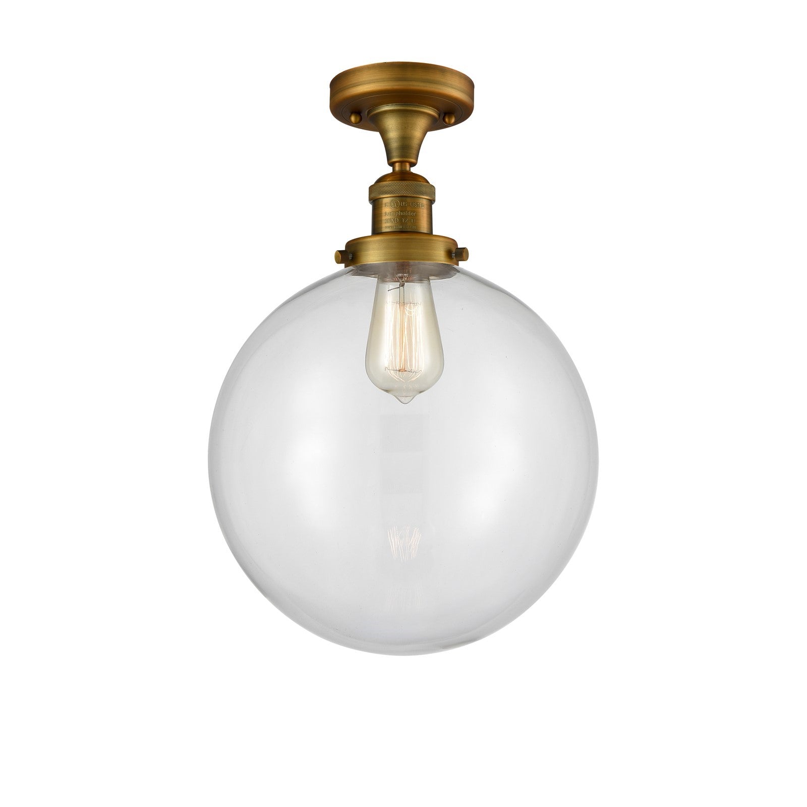 Innovations Beacon 12in 1-Light Semi-Flush Mount | Industrial Brushed Brass Steel and Clear Glass | Entryway & Hallway | 12 x | Model 517-1CH-BB-G202-12
