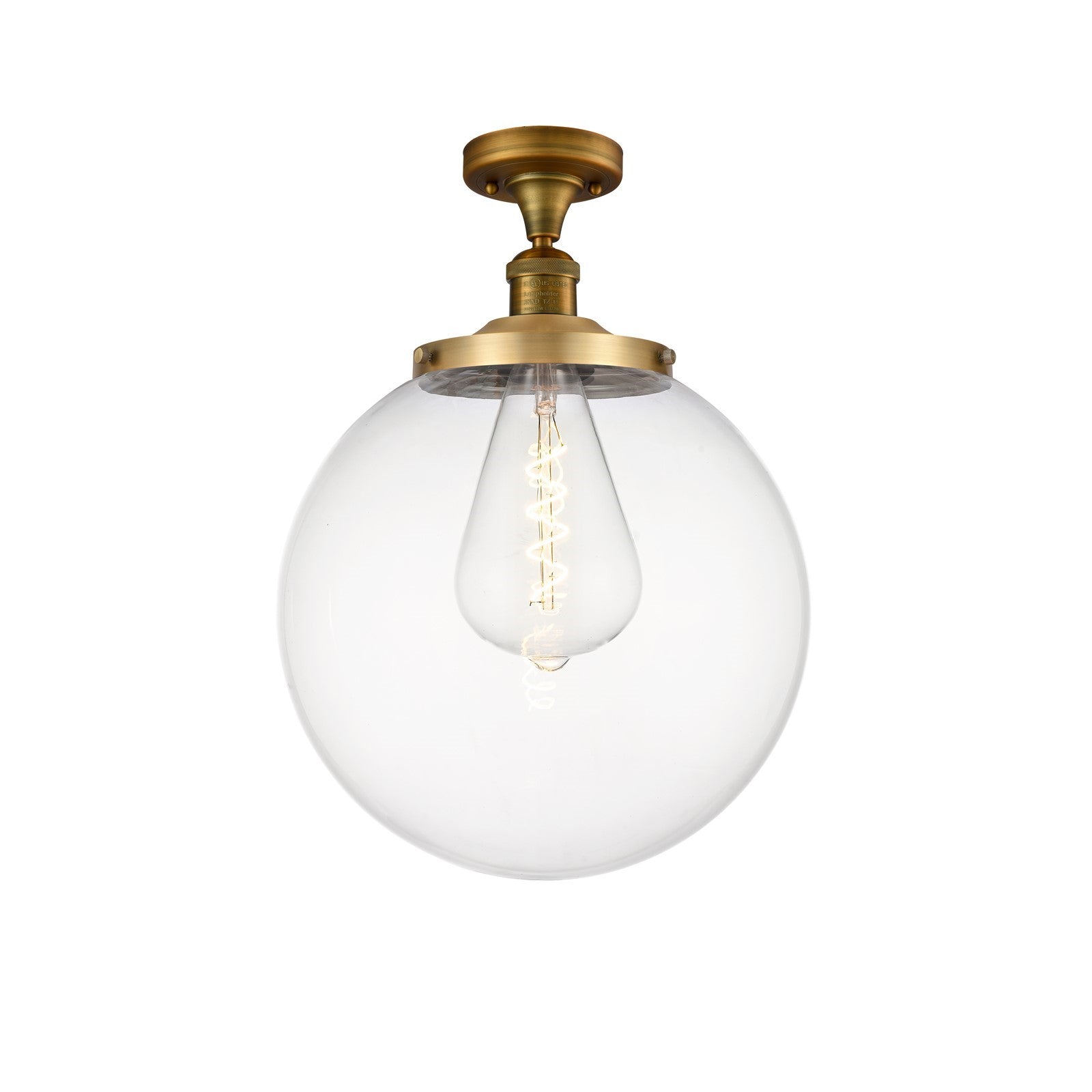 Innovations Beacon 14in 1-Light Semi-Flush Mount | Industrial Brushed Brass Steel and Clear Glass | Entryway & Hallway | 14 x | Model 517-1CH-BB-G202-14