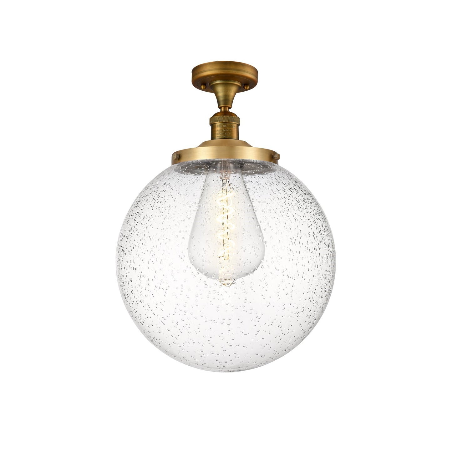 Innovations Beacon 14in 1-Light Semi-Flush Mount | Industrial Brushed Brass Steel and Seedy Glass | Damp-Rated Hallway & | Model 517-1CH-BB-G204-14