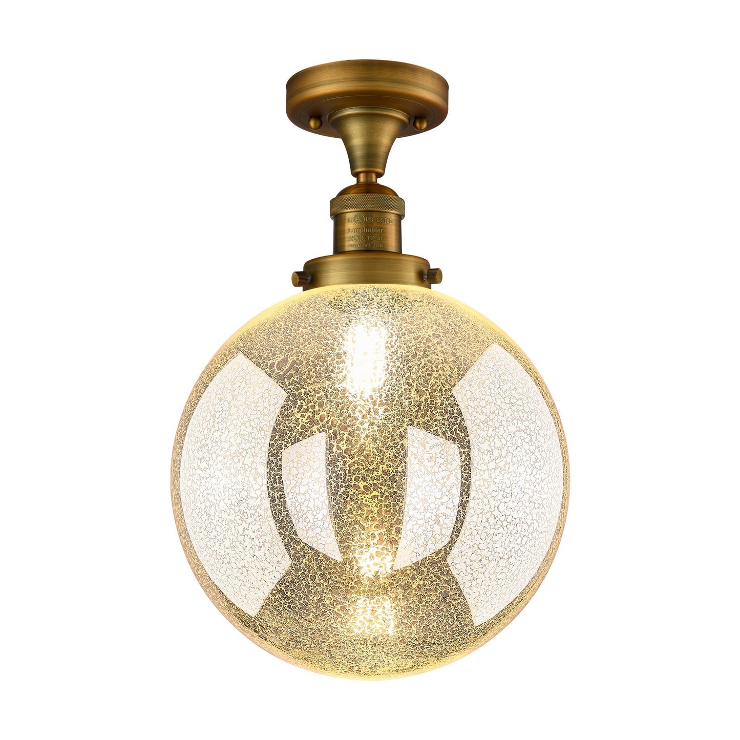 Innovations Beacon 10in 1-Light Semi-Flush Mount | Industrial Brushed Brass Steel and Mercury Seeded Glass | Entryway & Hallway | Model 517-1CH-BB-G208-10