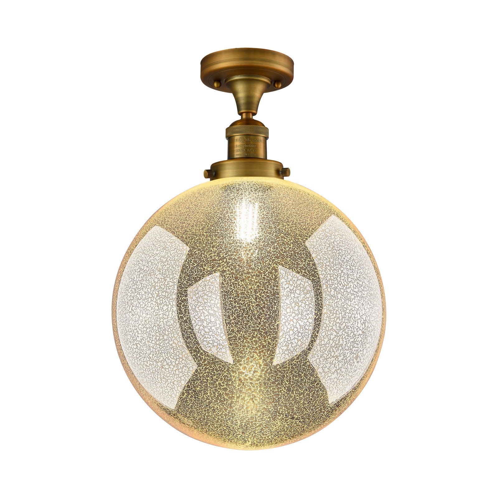 Innovations Beacon 12in 1-Light Semi-Flush Mount | Industrial Brushed Brass Steel and Mercury Seeded Glass | Kitchen & Hallway | Model 517-1CH-BB-G208-12