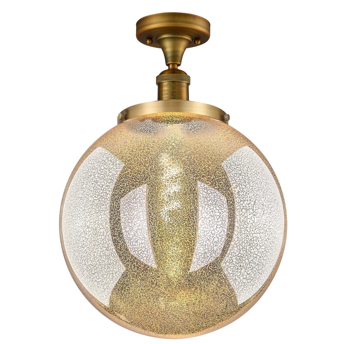 Innovations Beacon 14in 1-Light Semi-Flush Mount | Industrial Brushed Brass Steel and Mercury Seeded Glass | Entryway & Hallway | Model 517-1CH-BB-G208-14