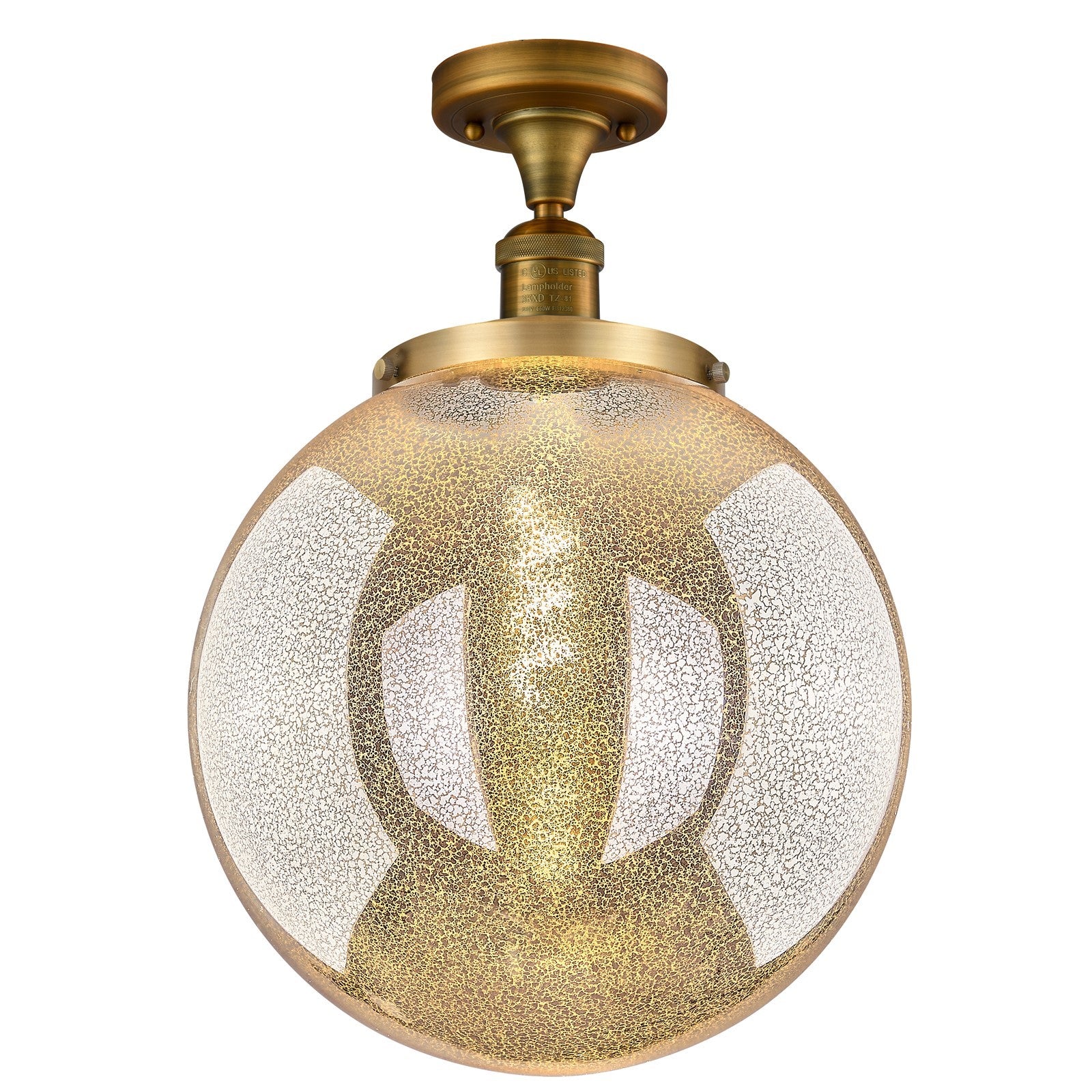 Innovations Beacon 14in 1-Light Semi-Flush Mount | Industrial Brushed Brass Steel and Mercury Seeded Glass | Entryway & Hallway | Model 517-1CH-BB-G208-14