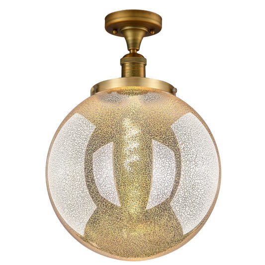 Innovations Beacon 14in 1-Light Semi-Flush Mount | Industrial Brushed Brass Steel and Mercury Seeded Glass | Entryway & Hallway | Model 517-1CH-BB-G208-14