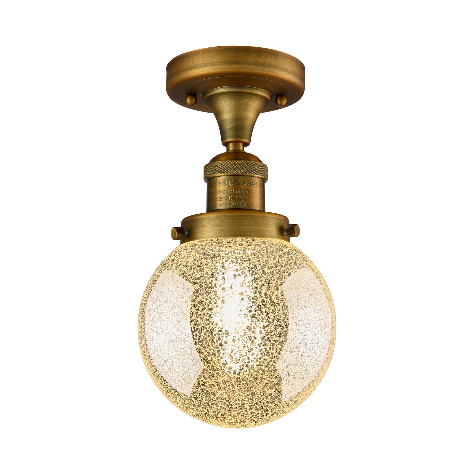 Innovations Beacon 6in 1-Light Semi-Flush Mount | Industrial Brushed Brass Steel and Mercury Seeded Glass | Entryway & Hallway | Model 517-1CH-BB-G208-6