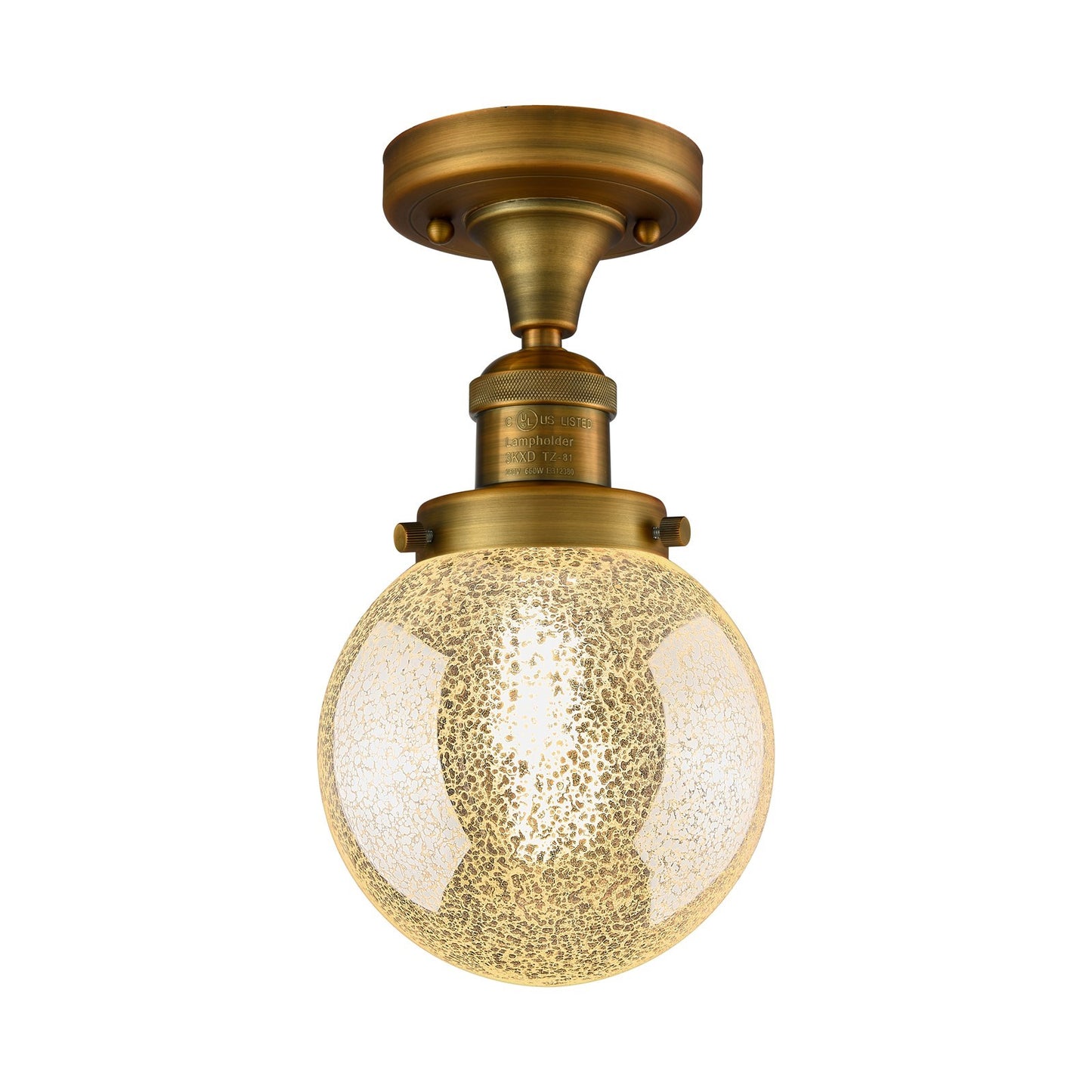 Innovations Beacon 6in 1-Light Semi-Flush Mount | Industrial Brushed Brass Steel and Mercury Seeded Glass | Entryway & Hallway | Model 517-1CH-BB-G208-6
