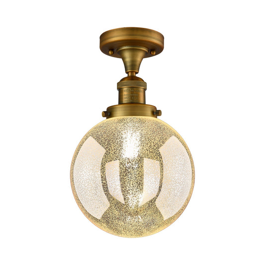 Innovations Beacon 8in 1-Light Semi-Flush Mount | Industrial Brushed Brass Steel and Mercury Seeded Glass | Entryway & Hallway | Model 517-1CH-BB-G208-8