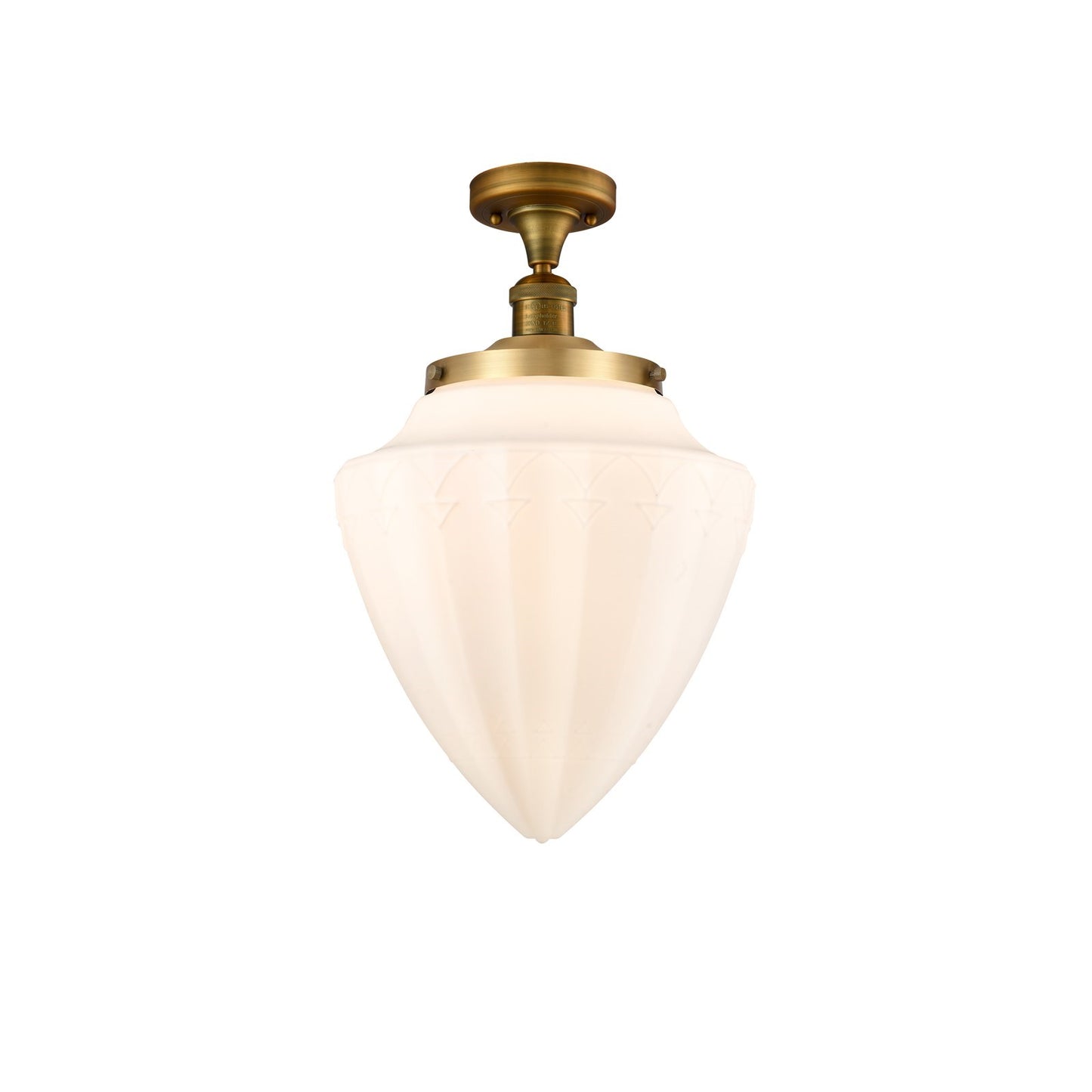 Innovations Bullet 12in 1-Light Semi-Flush | Traditional Art Deco Brushed Brass Steel and Matte White Frosted Glass | Model 517-1CH-BB-G661-12-LED