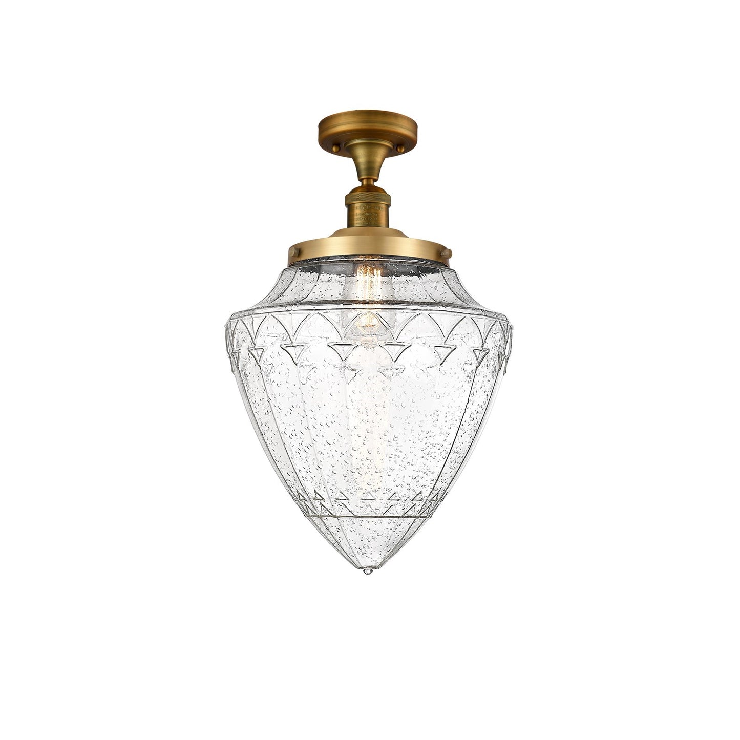 Innovations Lighting Bullet 12in 1-Light Semi-Flush Mount | Traditional Art Deco Brushed Brass Steel and Seedy Glass | Entryway | Model 517-1CH-BB-G664-12