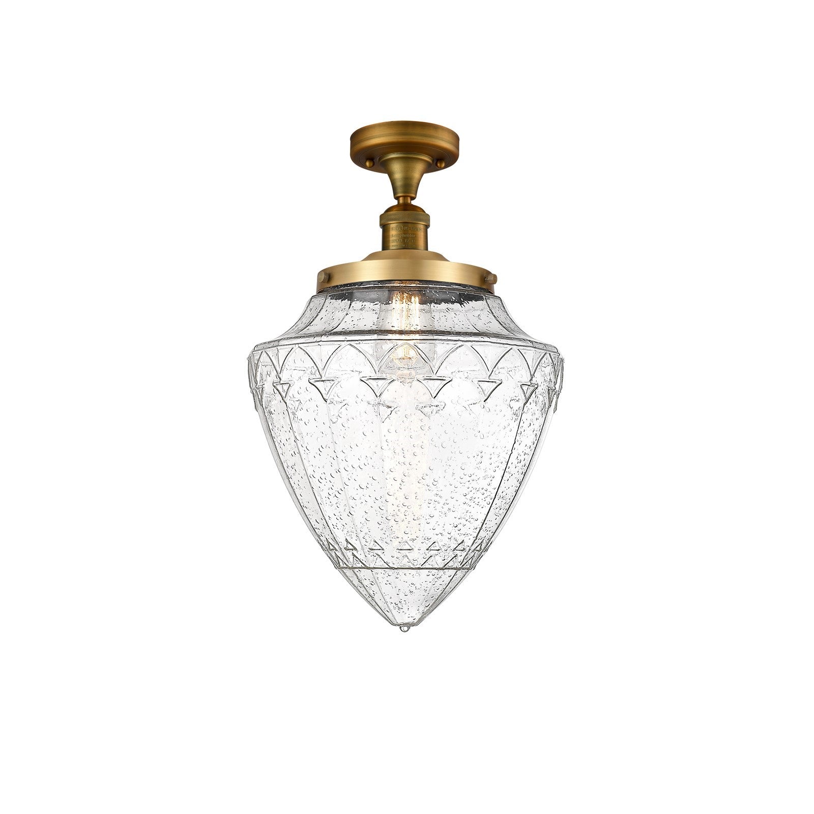 Innovations Bullet 12in 1-Light Semi-Flush | Traditional Art Deco Brushed Brass Steel and Seedy Glass | Damp-Rated Entryway | Model 517-1CH-BB-G664-12-LED