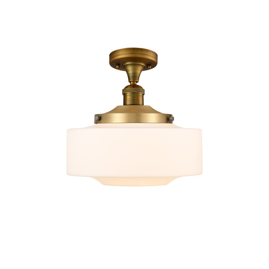Innovations Bridgeton 12in 1-Light Semi-Flush Mount | Traditional Brushed Brass Steel and Matte White Frosted Glass | Entryway | Model 517-1CH-BB-G691-12