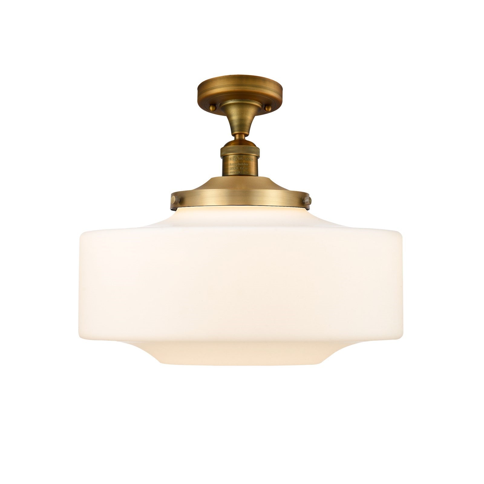Innovations Bridgeton 16in 1-Light Semi-Flush Mount | Traditional Brushed Brass and Matte White Frosted Glass | Bathroom & | Model 517-1CH-BB-G691-16