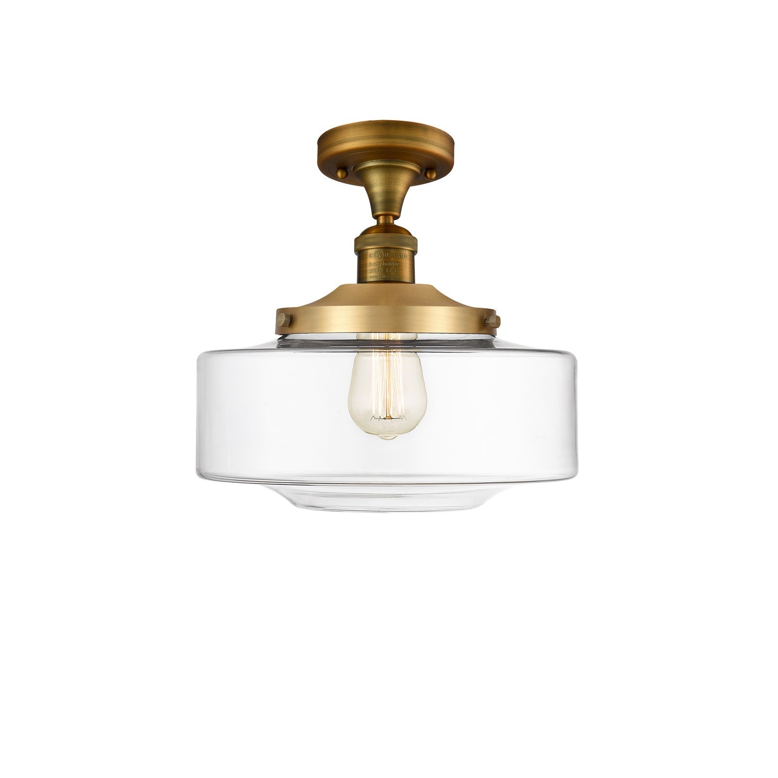 Innovations Bridgeton 12in 1-Light Semi-Flush Mount | Traditional Brushed Brass Steel and Clear Glass | Entryway & Hallway | 12 | Model 517-1CH-BB-G692-12