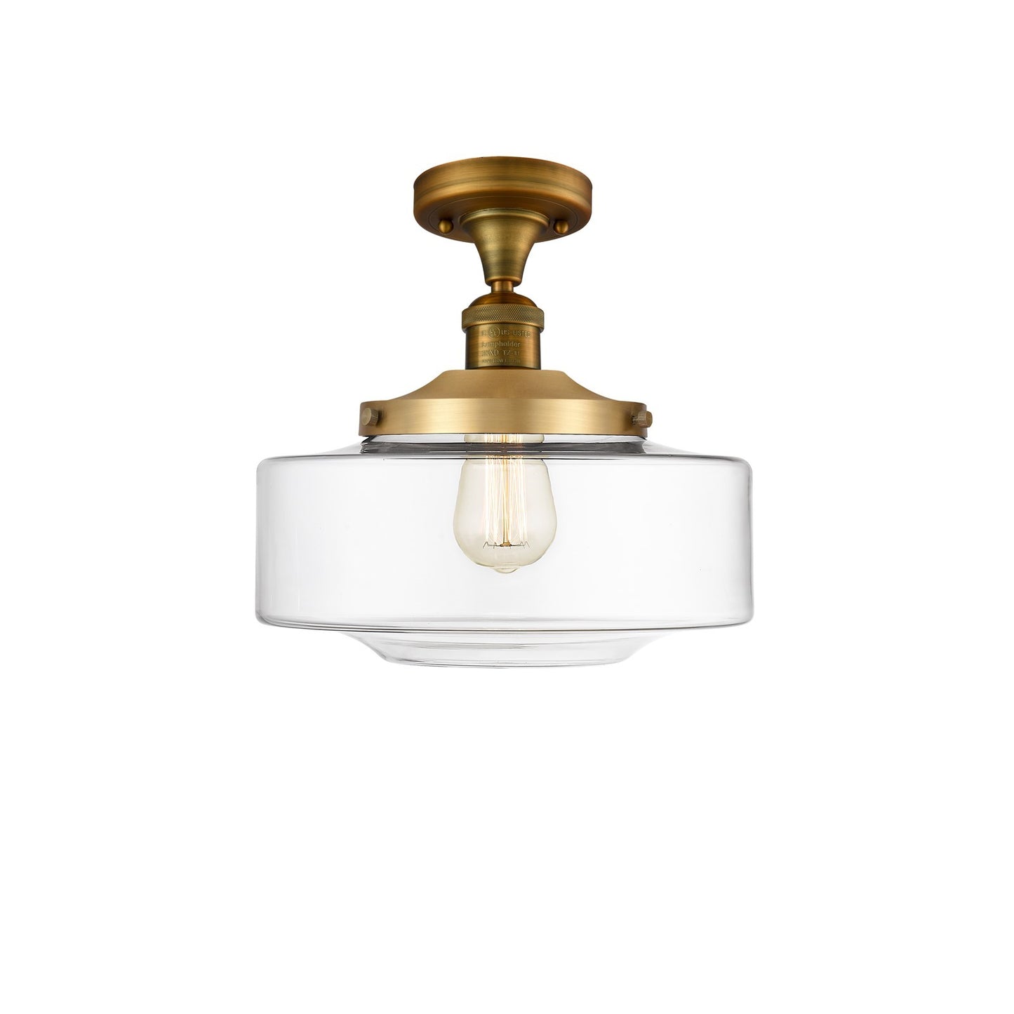 Innovations Bridgeton 12in 1-Light Semi-Flush Mount | Traditional Brushed Brass Steel and Clear Glass | Bathroom & Covered | Model 517-1CH-BB-G692-12-LED