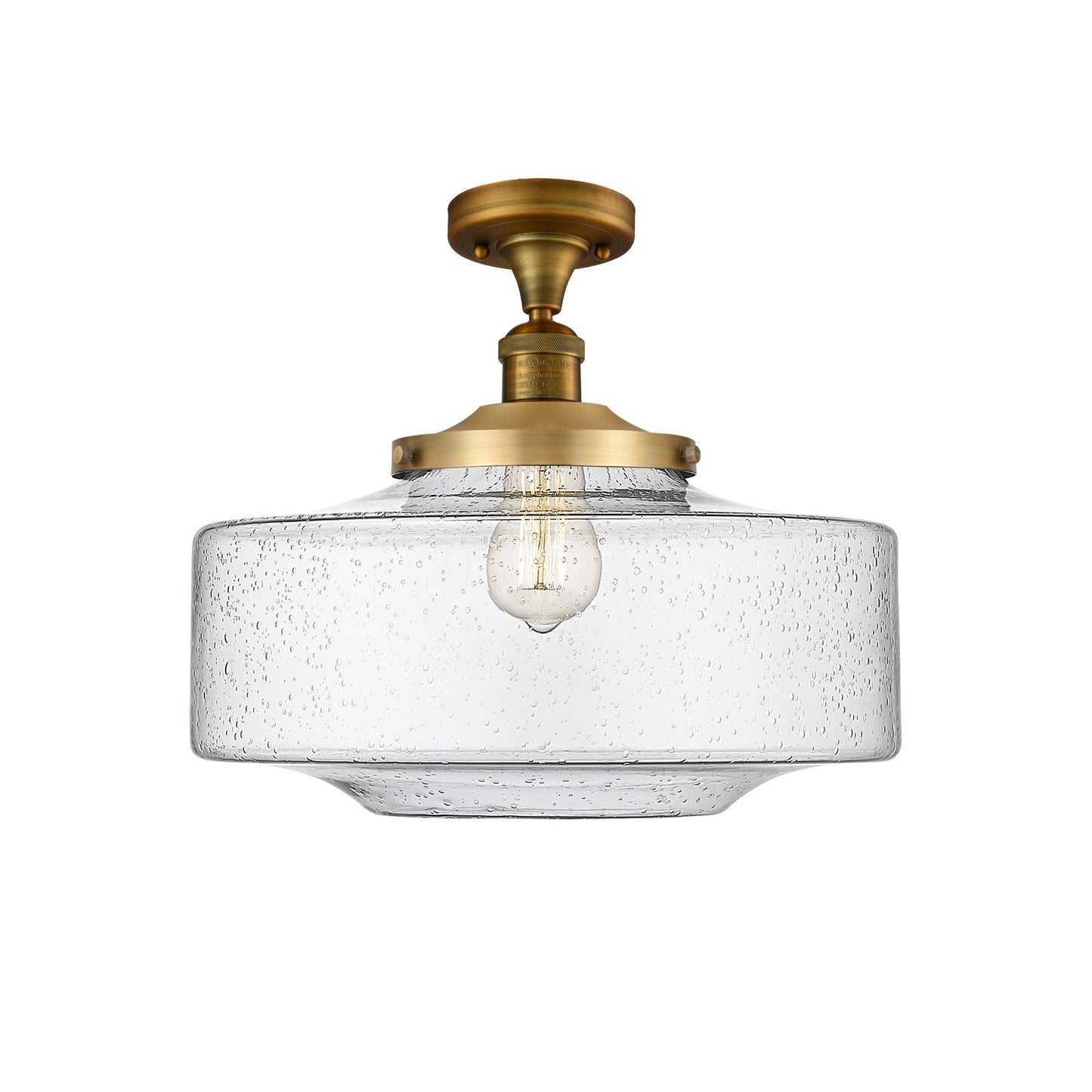 Innovations Bridgeton 12in 1-Light Semi-Flush Mount | Traditional Brushed Brass Steel and Seedy Glass | Entryway & Hallway | Model 517-1CH-BB-G694-16-LED