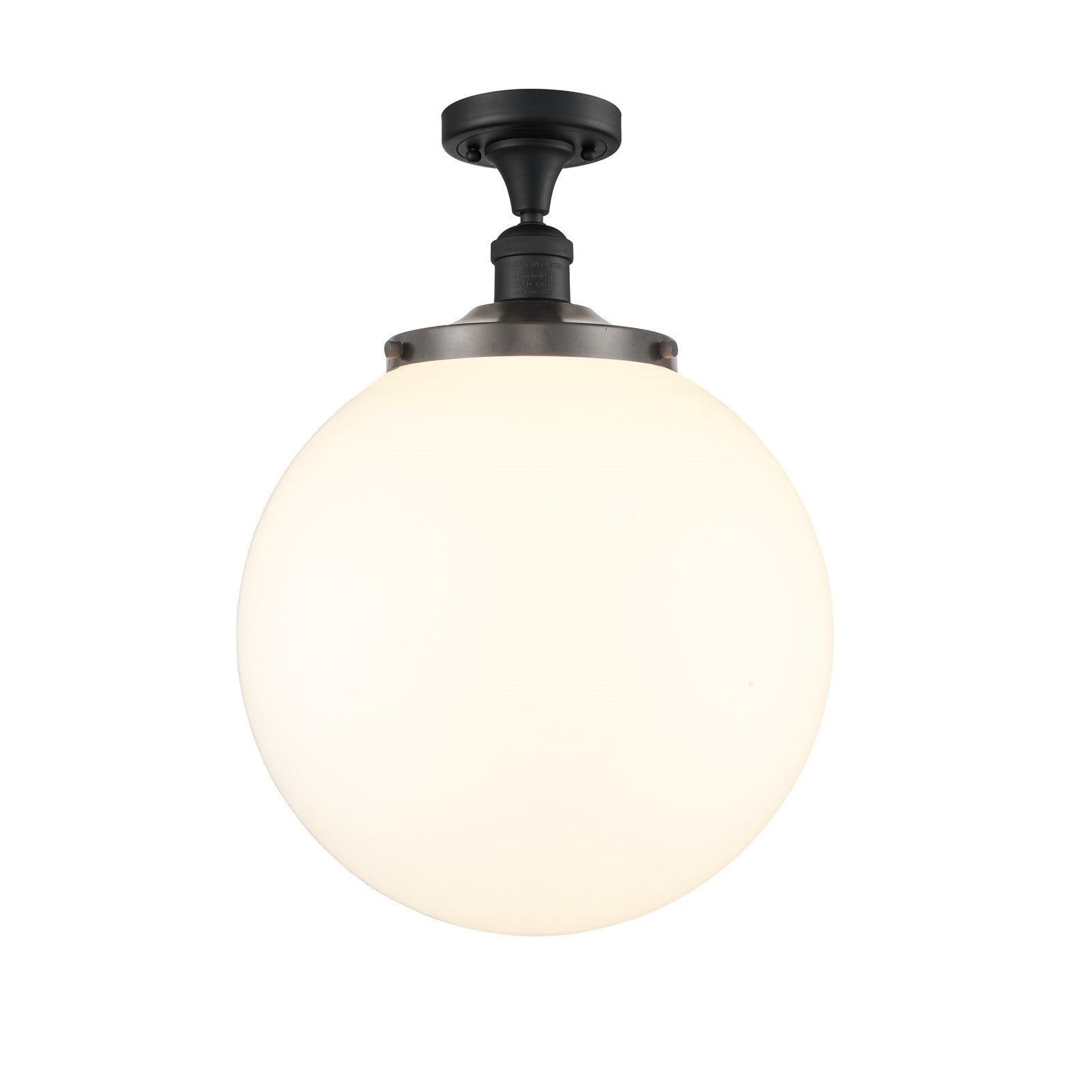 Innovations Beacon 14in 1-Light Semi-Flush Mount | Industrial Matte Black Steel and Matte White Frosted Glass | Bedroom & | Model 517-1CH-BK-G201-14