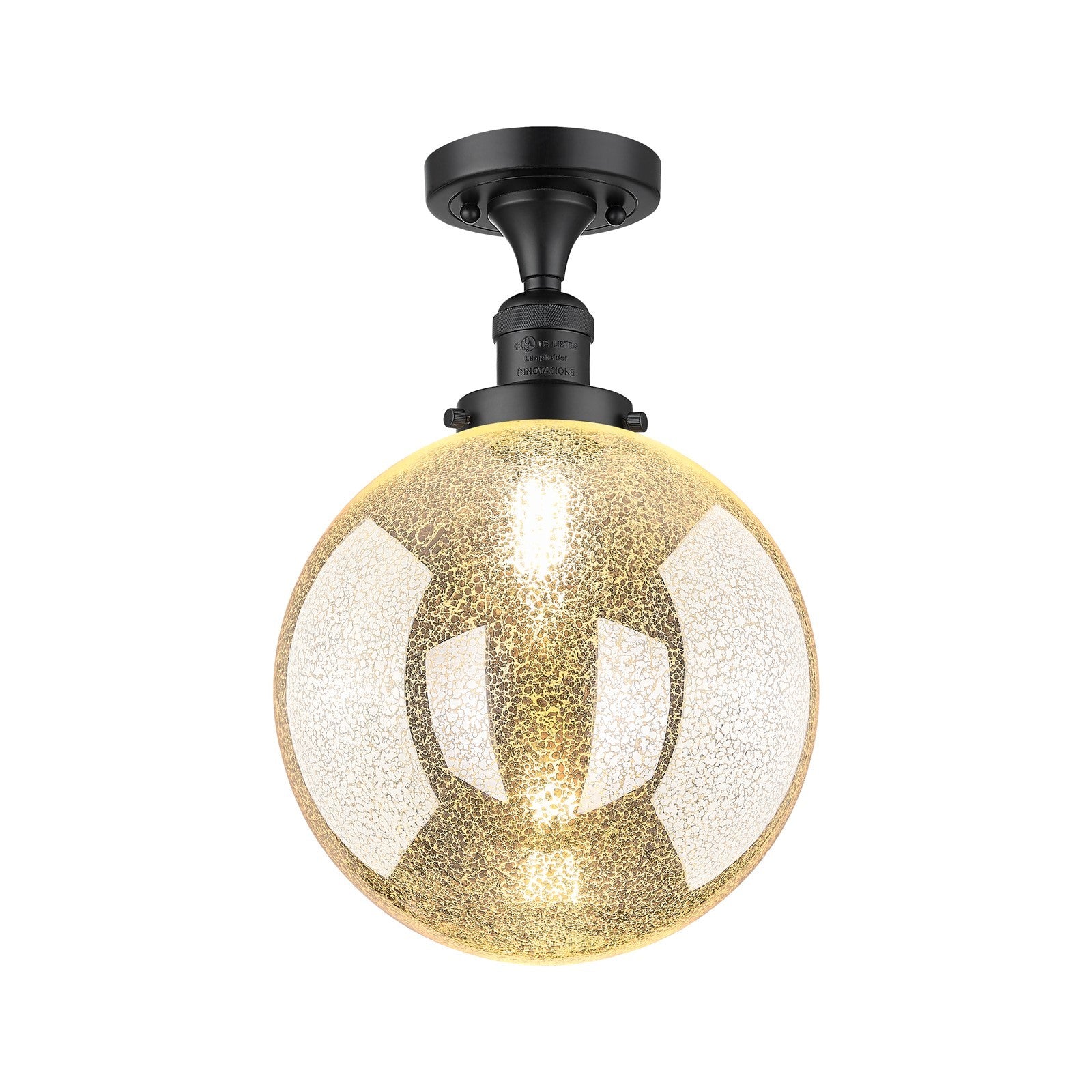 Innovations Beacon 10in 1-Light Semi-Flush Mount | Industrial Matte Black Steel and Mercury Seeded Glass | Entryway & Hallway | Model 517-1CH-BK-G208-10