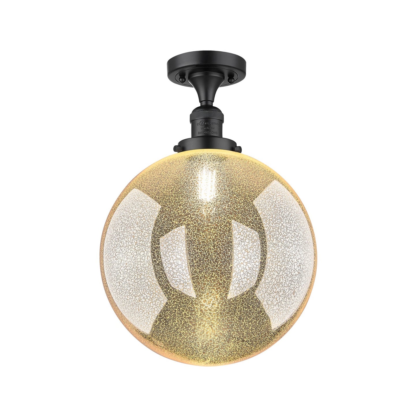 Innovations Beacon 12in 1-Light Semi-Flush Mount | Industrial Matte Black Steel and Mercury Seeded Glass | Entryway & Hallway | Model 517-1CH-BK-G208-12