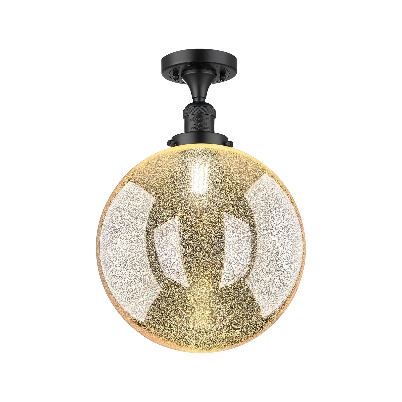 Innovations Beacon 12in 1-Light Semi-Flush Mount | Industrial Matte Black Steel and Mercury Seeded Glass | Entryway & Hallway | Model 517-1CH-BK-G208-12