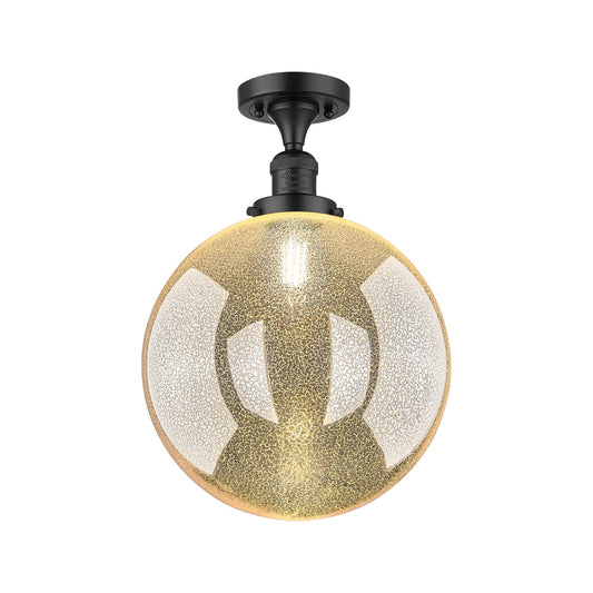 Innovations Beacon 12in 1-Light Semi-Flush Mount | Industrial Matte Black Steel and Mercury Seeded Glass | Entryway & Hallway | Model 517-1CH-BK-G208-12