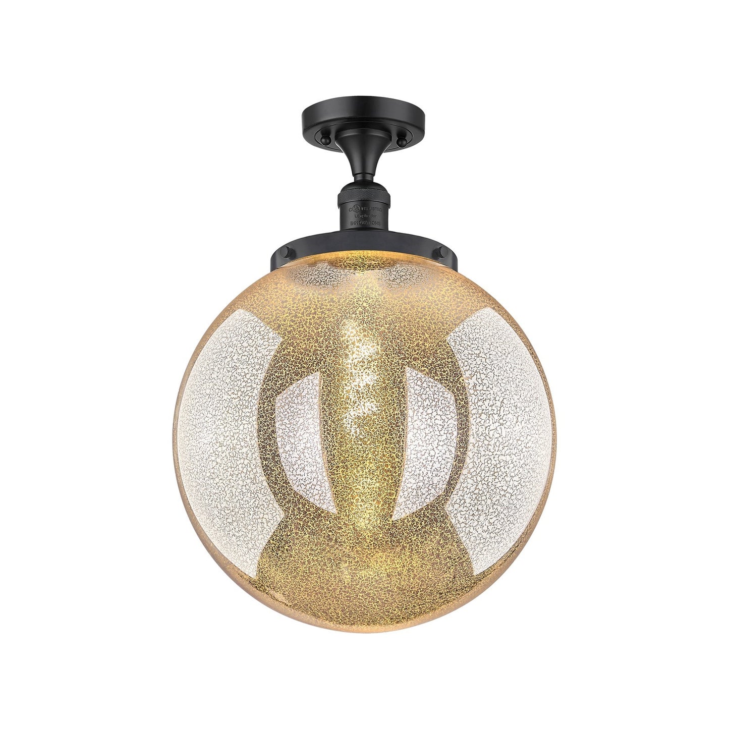 Innovations Beacon 14in 1-Light Semi-Flush Mount | Industrial Matte Black Steel and Mercury Seeded Glass | Entryway & Hallway | Model 517-1CH-BK-G208-14