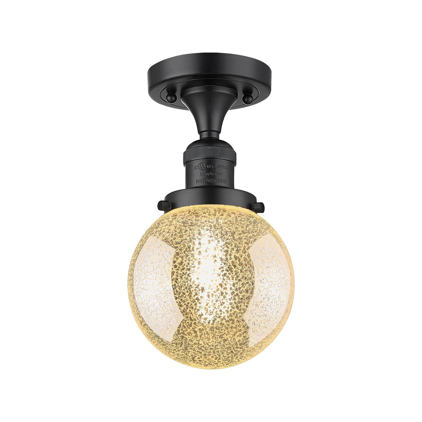 Innovations Beacon 6in 1-Light Semi-Flush Mount | Industrial Matte Black Steel and Mercury Seeded Glass | Entryway & Hallway | 6 | Model 517-1CH-BK-G208-6