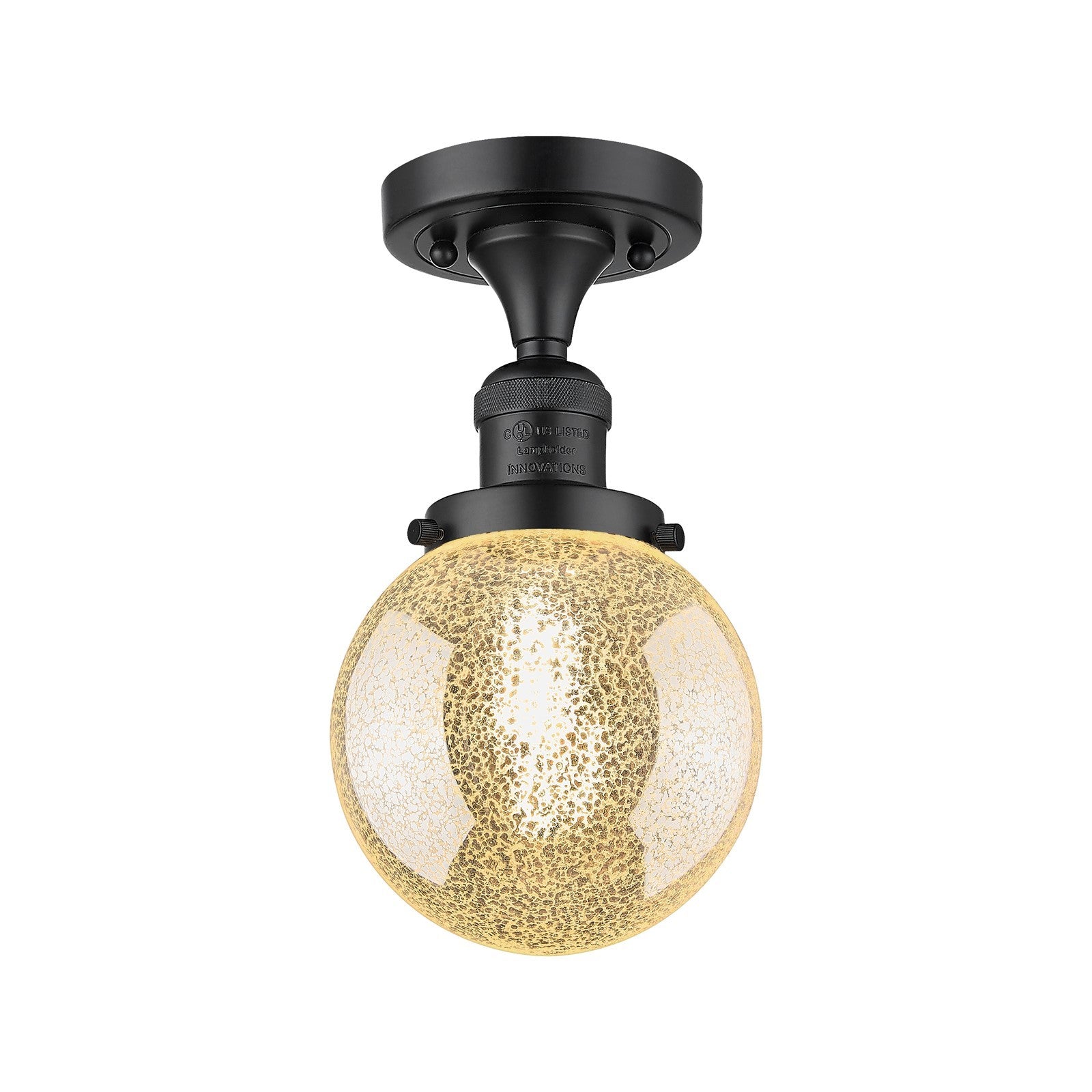 Innovations Beacon 6in 1-Light Semi-Flush Mount | Industrial Matte Black Steel and Mercury Seeded Glass | Entryway & Hallway | 6 | Model 517-1CH-BK-G208-6