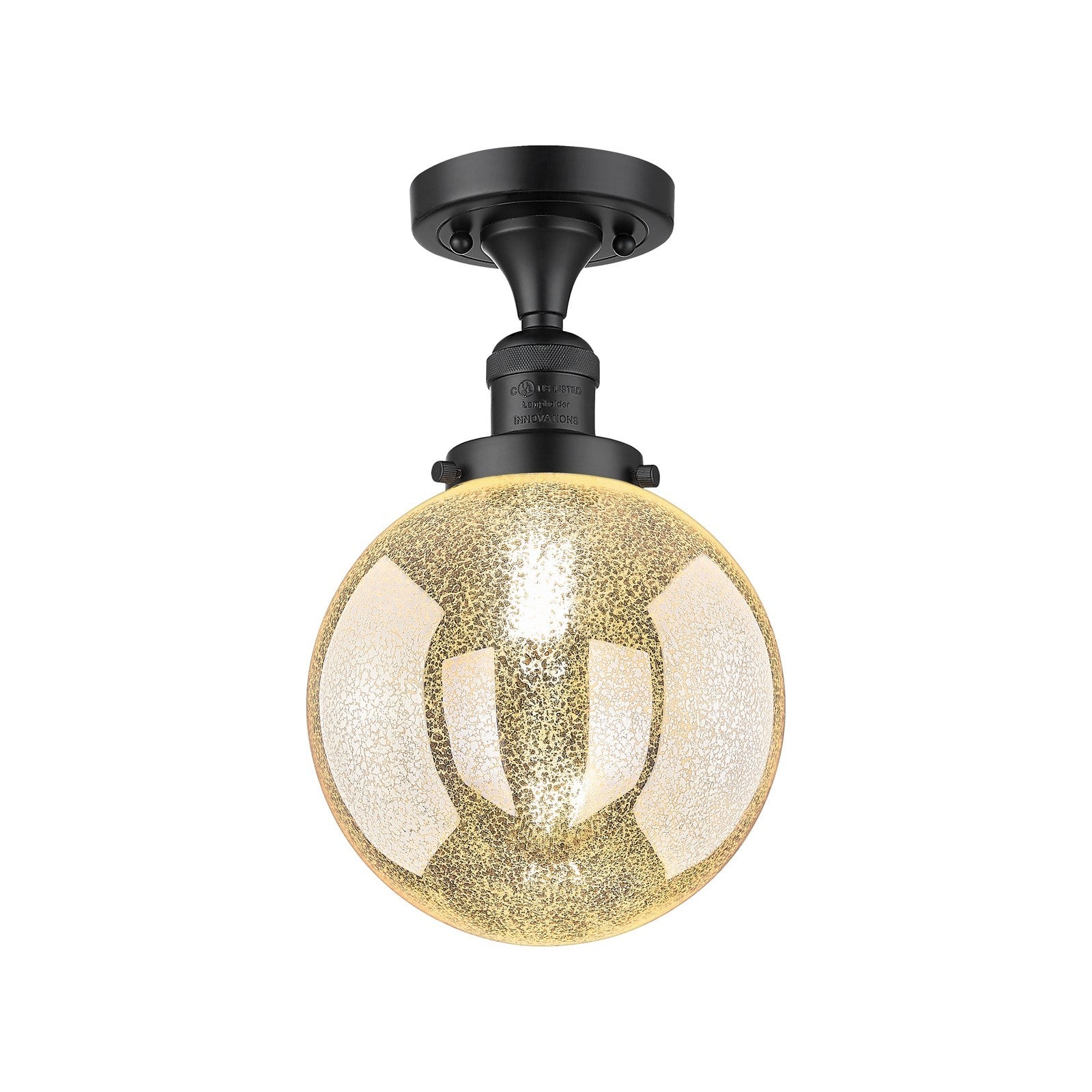 Innovations Beacon 8in 1-Light Semi-Flush Mount | Industrial Matte Black Steel and Mercury Seeded Glass | Hallway & Entryway | 8 | Model 517-1CH-BK-G208-8