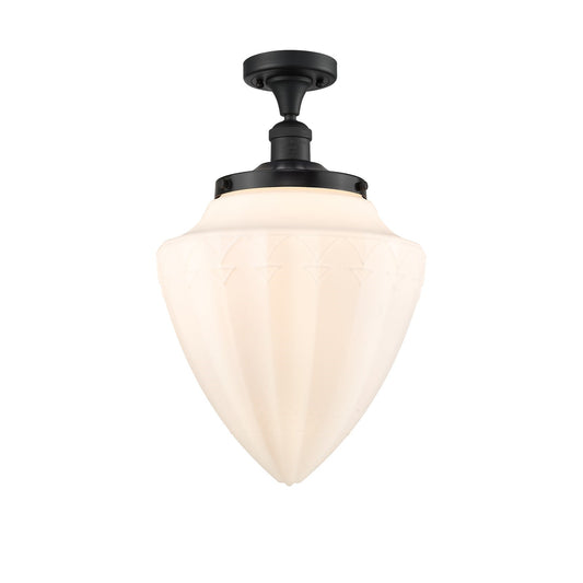 Innovations Bullet 12in 1-Light Semi-Flush Mount | Traditional Art Deco Matte Black Steel and Matte White Frosted Glass | Model 517-1CH-BK-G661-12