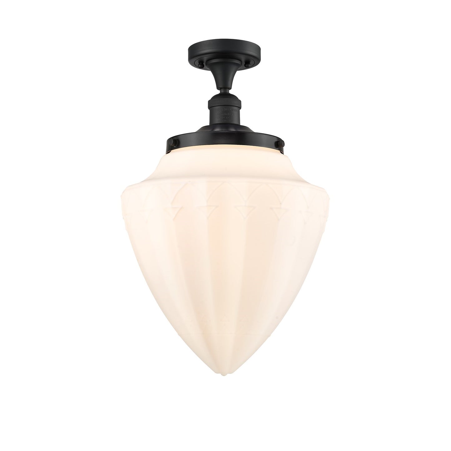 Innovations Bullet 12in 1-Light Semi-Flush Mount | Traditional Art Deco Matte Black Steel and Matte White Frosted Glass | Model 517-1CH-BK-G661-12