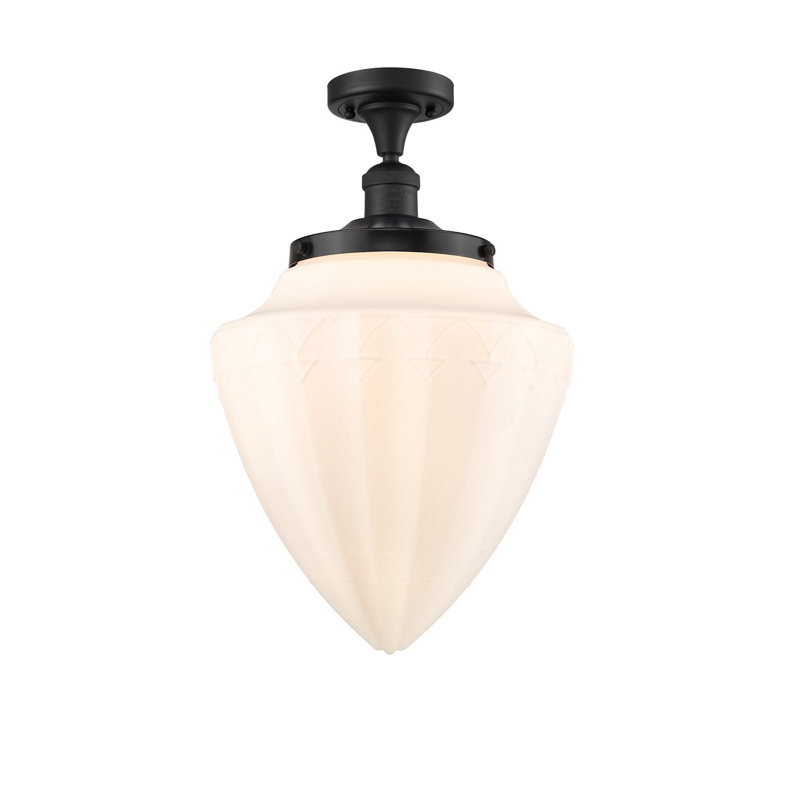 Innovations Bullet 12in 1-Light Semi-Flush Mount | Traditional Art Deco Matte Black Steel and Matte White Frosted Glass | Model 517-1CH-BK-G661-12