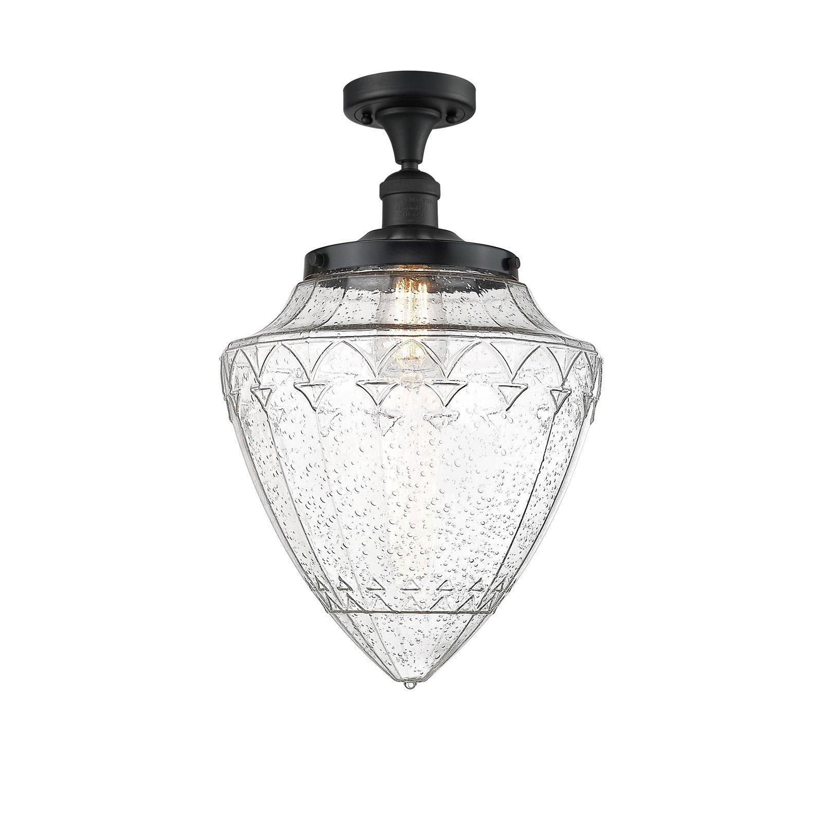 Innovations Bullet 12in 1-Light Semi-Flush Mount | Industrial Matte Black Steel and Seedy Glass | Entryway & Hallway | 12 x | Model 517-1CH-BK-G664-12-LED