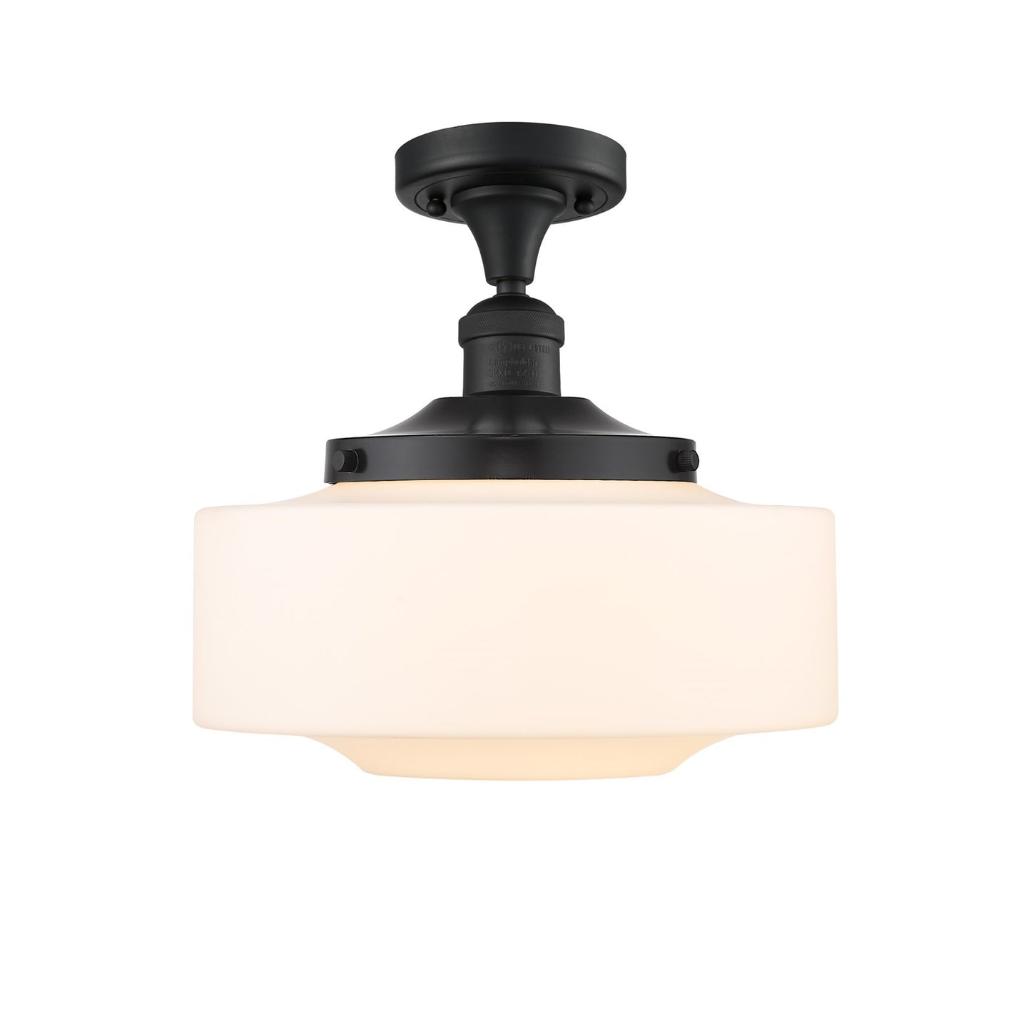 Innovations Bridgeton 12in 1-Light Semi-Flush Mount | Traditional Matte Black Steel and Matte White Frosted Glass | Bedroom | Model 517-1CH-BK-G691-12-LED