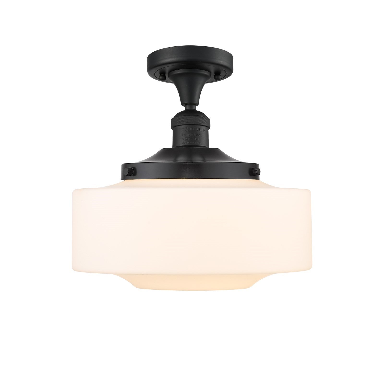 Innovations Bridgeton 12in 1-Light Semi-Flush Mount | Traditional Matte Black Steel and Matte White Frosted Glass | Bedroom | Model 517-1CH-BK-G691-12-LED