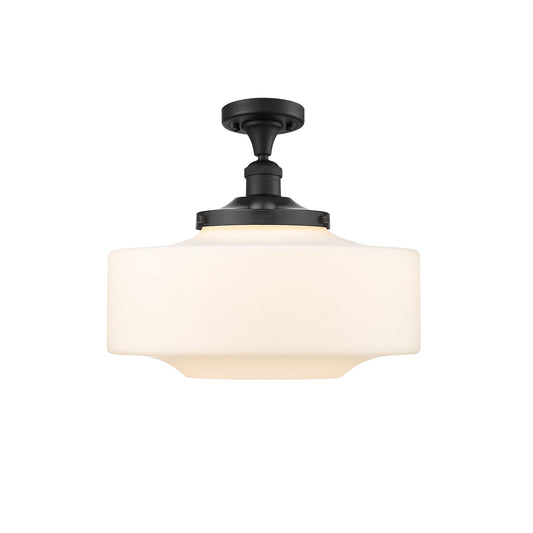 Innovations Bridgeton 16in 1-Light Semi-Flush Mount | Traditional Matte Black Steel and Matte White Frosted Glass | Entryway & | Model 517-1CH-BK-G691-16