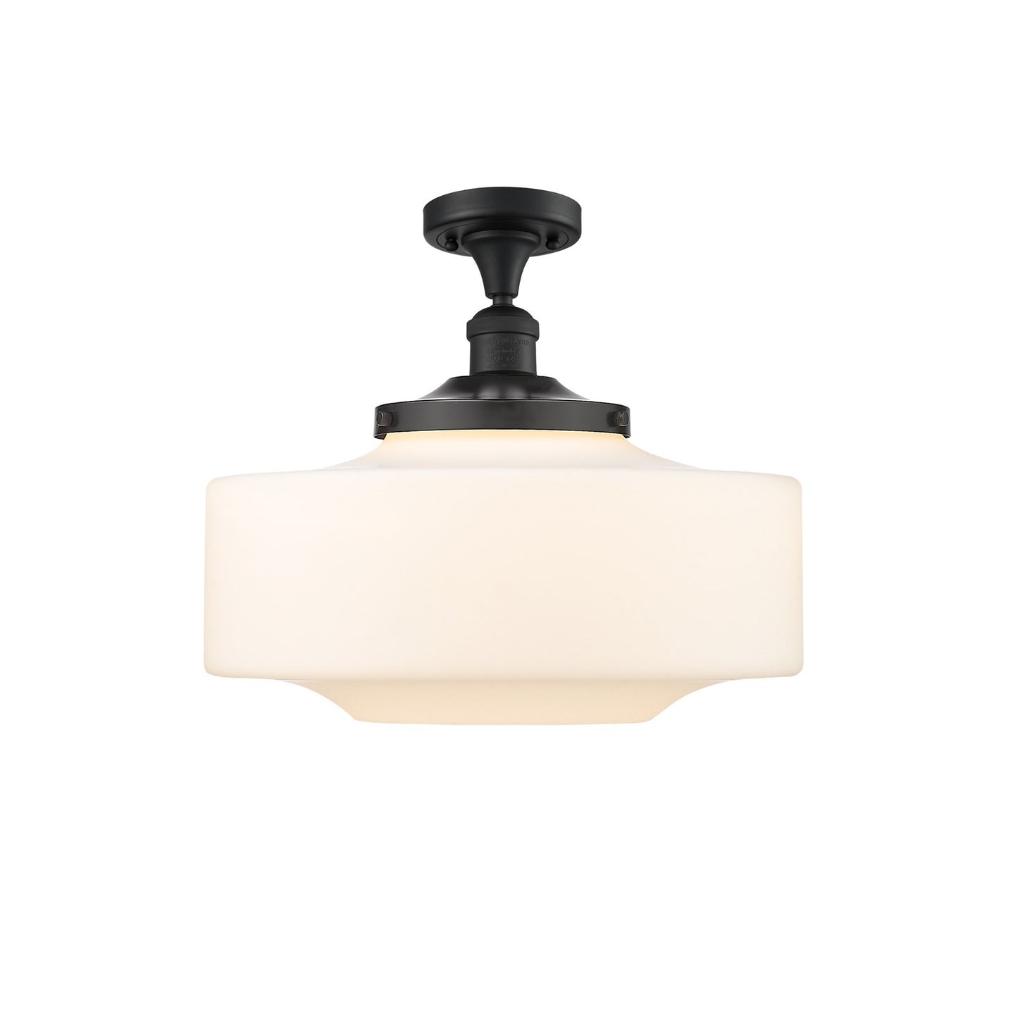 Innovations Bridgeton 12in 1-Light Semi-Flush Mount | Traditional Matte Black Steel and Matte White Frosted Glass | Model 517-1CH-BK-G691-16-LED