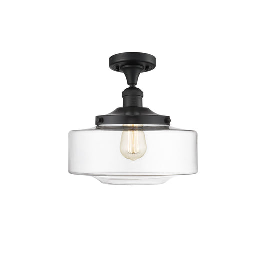 Innovations Bridgeton 12in 1-Light Semi-Flush Mount | Traditional Matte Black Steel and Clear Glass | Entryway & Hallway | Model 517-1CH-BK-G692-12-LED