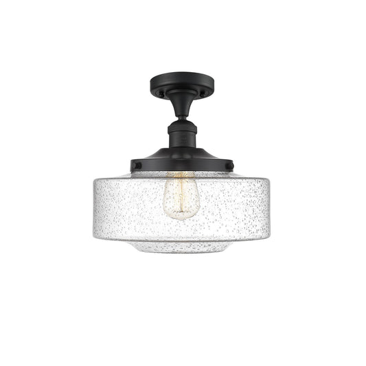 Innovations Bridgeton 12in 1-Light Semi-Flush Mount | Traditional Matte Black Steel and Seedy Glass | Entryway & Hallway | 12 x | Model 517-1CH-BK-G694-12