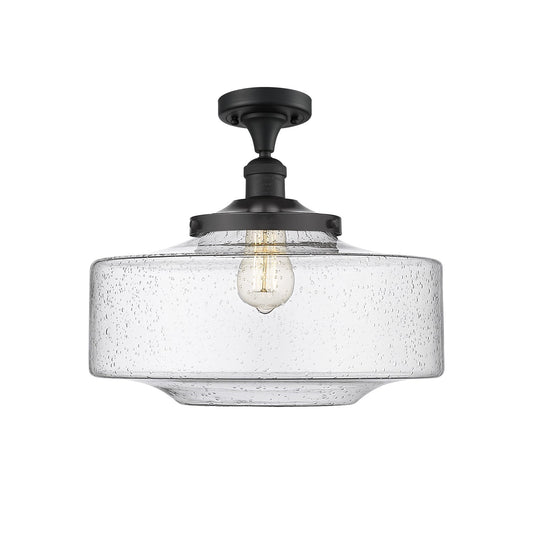 Innovations Bridgeton 16in 1-Light Semi-Flush Mount | Traditional Matte Black Steel and Seedy Glass | Entryway & Hallway | Model 517-1CH-BK-G694-16