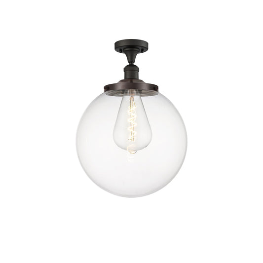 Innovations Beacon 14in 1-Light Semi-Flush Mount | Industrial Oil Rubbed Bronze Steel and Clear Glass | Entryway & Hallway | 14 | Model 517-1CH-OB-G202-14