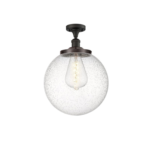 Innovations Beacon 14in 1-Light Semi-Flush Mount | Industrial Oil Rubbed Bronze Steel and Seedy Glass | Entryway & Hallway | 14 | Model 517-1CH-OB-G204-14