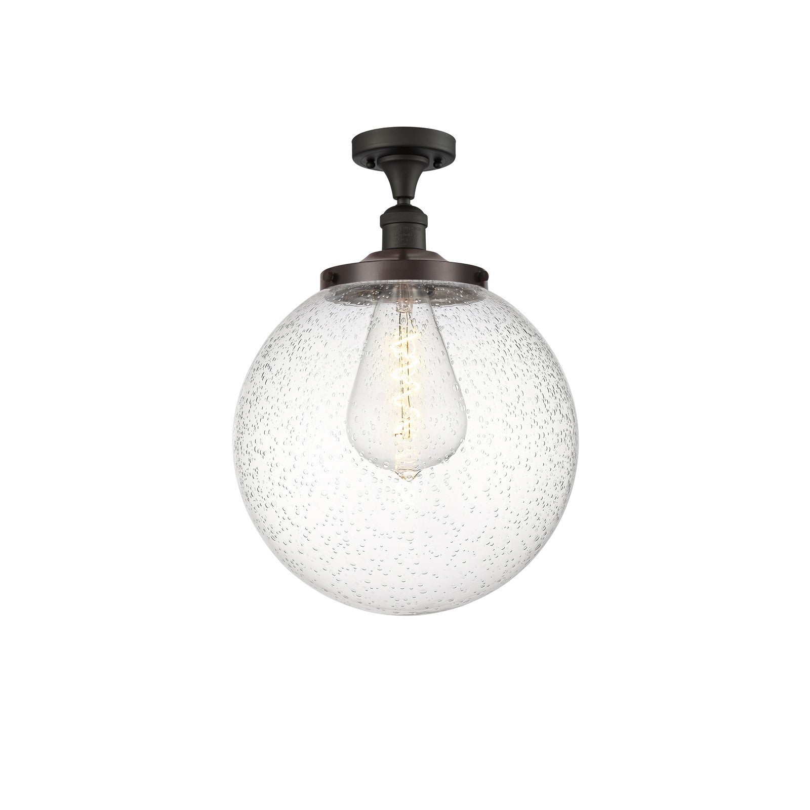 Innovations Beacon 14in 1-Light Semi-Flush Mount | Industrial Oil Rubbed Bronze Steel and Seedy Glass | Entryway & Hallway | 14 | Model 517-1CH-OB-G204-14