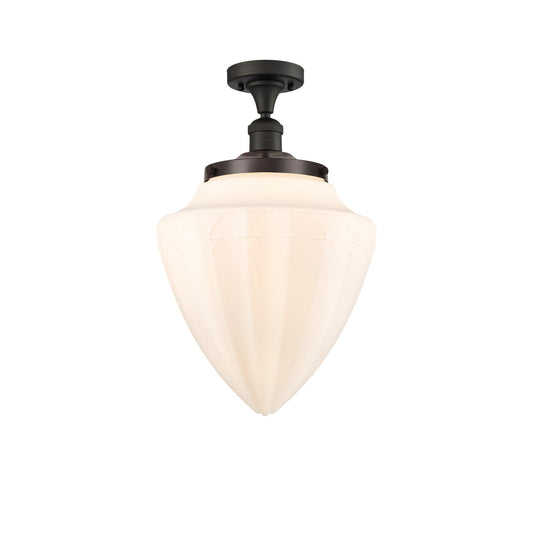 Innovations Lighting Bullet 12in 1-Light Semi-Flush Mount | Traditional Art Deco Oil Rubbed Bronze Steel and Matte White | Model 517-1CH-OB-G661-12