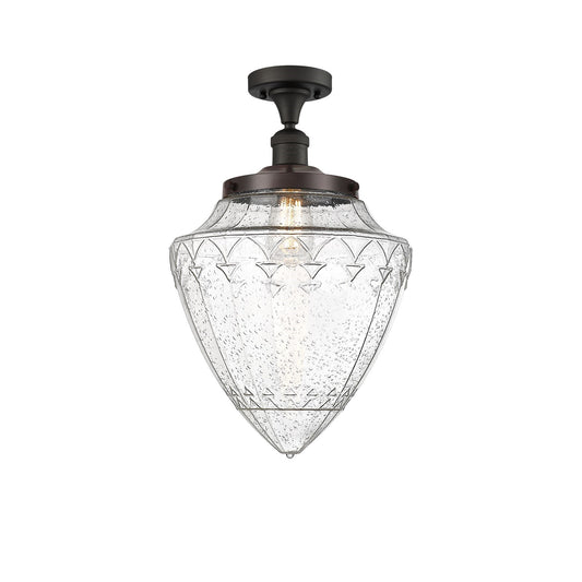 Innovations Lighting Bullet 12in 1-Light Semi-Flush Mount | Industrial Oil Rubbed Bronze Steel and Seedy Glass Schoolhouse | Model 517-1CH-OB-G664-12